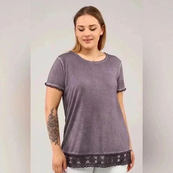 Soft Surroundings Seamoda Short Sleeve Skirt Ruched Oil
Wash Tunic-purple - Picture 1 of 13